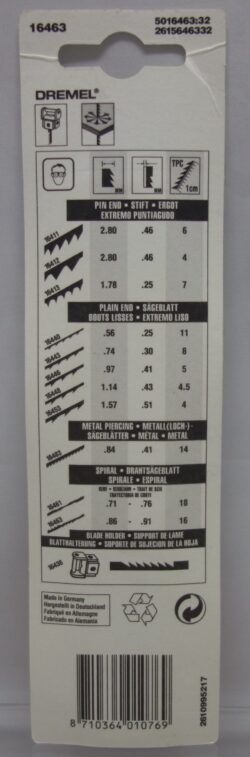 Dremel Figuurzaagbladen 16463 achterkant